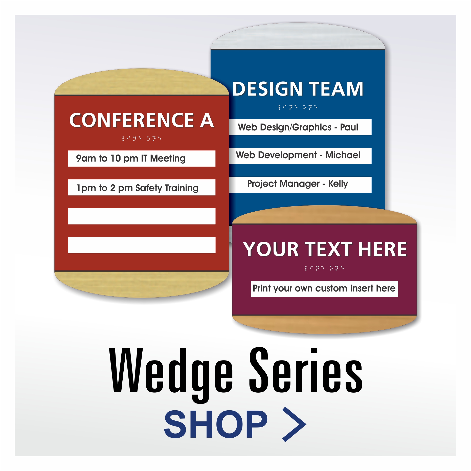 Wedge Series ADA compliant braille window insert signs for permanent room identification